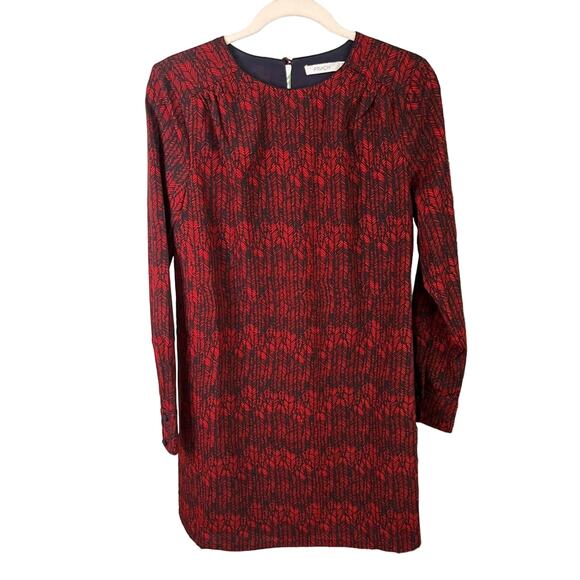 FRNCH Deep Red Long Sleeve Print Dress Sz S - Picture 1 of 4